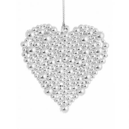 Елочная игрушка Сердечко пластик серебристое (высота 8 см)